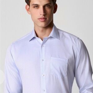 Van Heusen Blue Small Check Button Down Shirt XL 17–17.5 Classic Fit Gingham